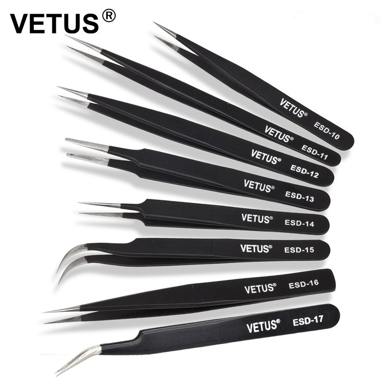 Пинцет Vetus ESD-Профессиональный Антистатический пинцет из нержавеющей стали для наращивания накладных ресниц и дизайна ногтей