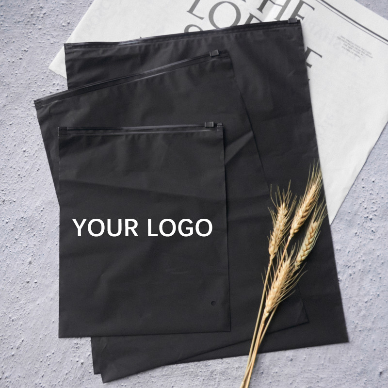 customized printing logo plastic zipper slider frosted matte black zip lock compostable packaging bag for clothes