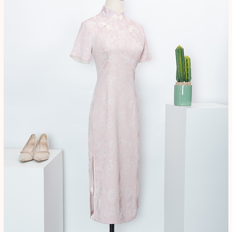 High Quality Adults Pink Soft China Woman Sexy Chinese Dress Satin Cheongsam