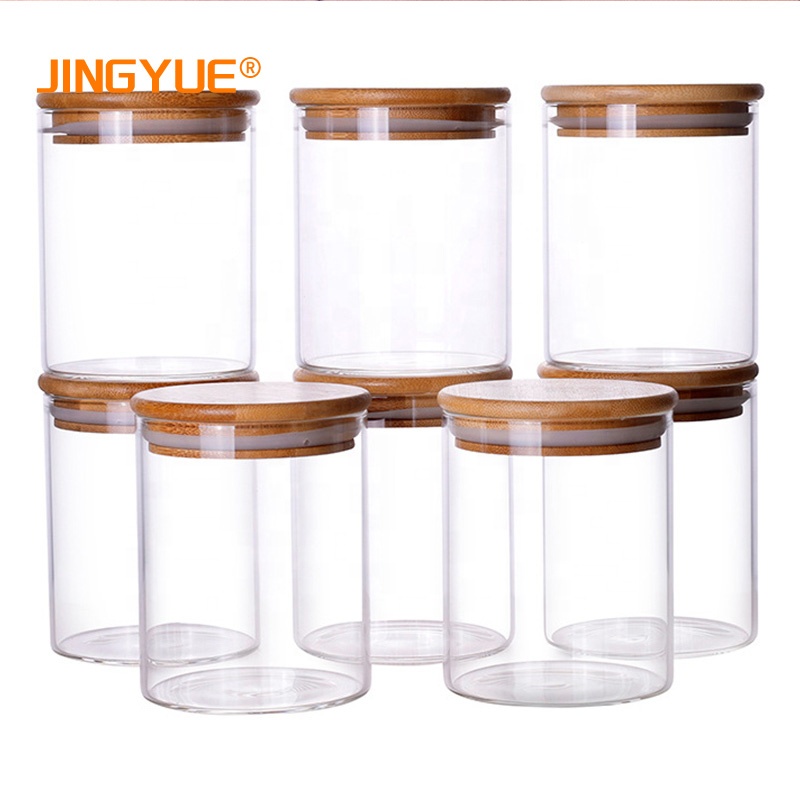 Wholesale Vintage Airtight Smell Proof Top Cover Packaging Food Storage Jar Seal Glass Jar With Bamboo Lid