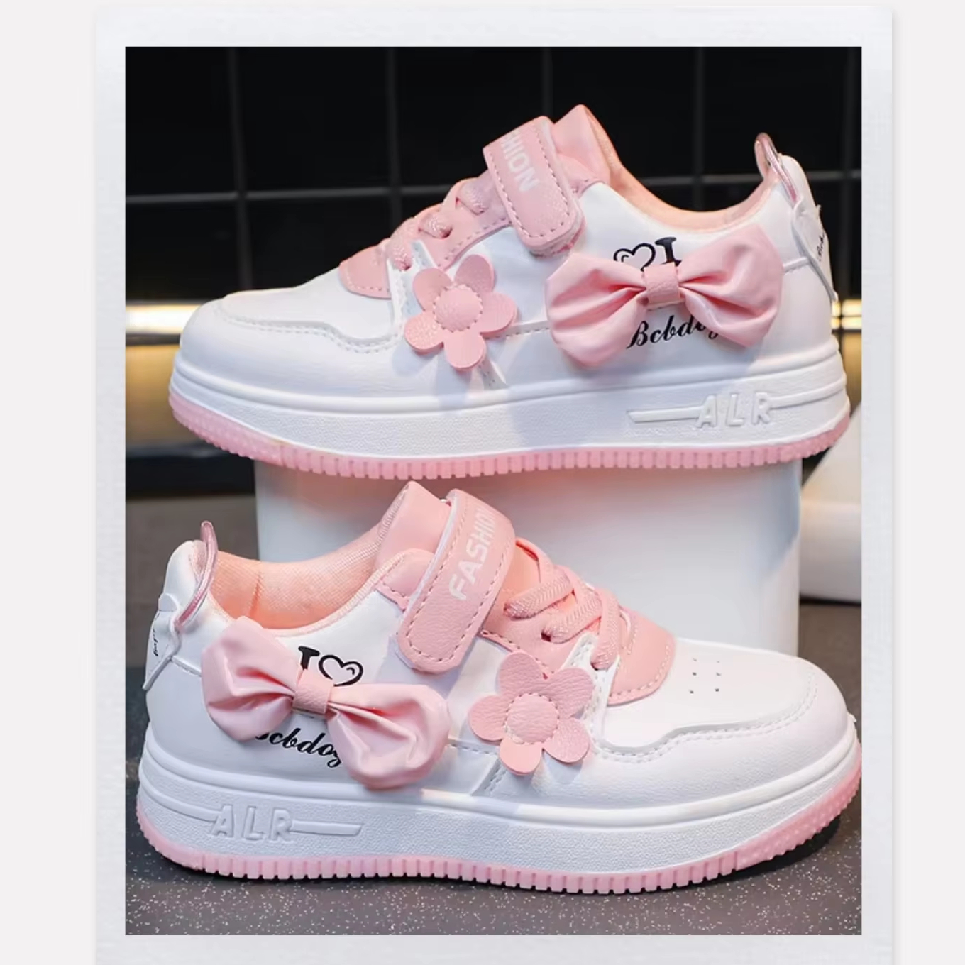 OEM Factory Children Footwear Kids girl Leisure Outdoor Pink Casual Sneakers Shoes Baby Girl Skateboard Shoes With Bowknot