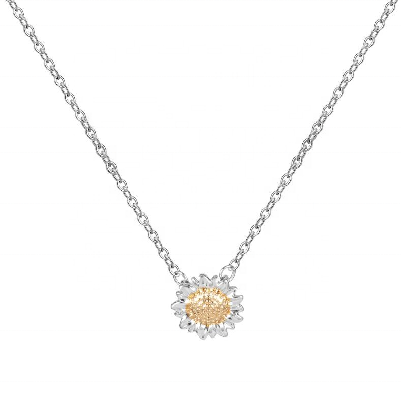 Joycuff Delicate Dainty Jewelry Set Metal Gold Silver Rose Gold Plated Sunflower Earring Stud Necklace Set