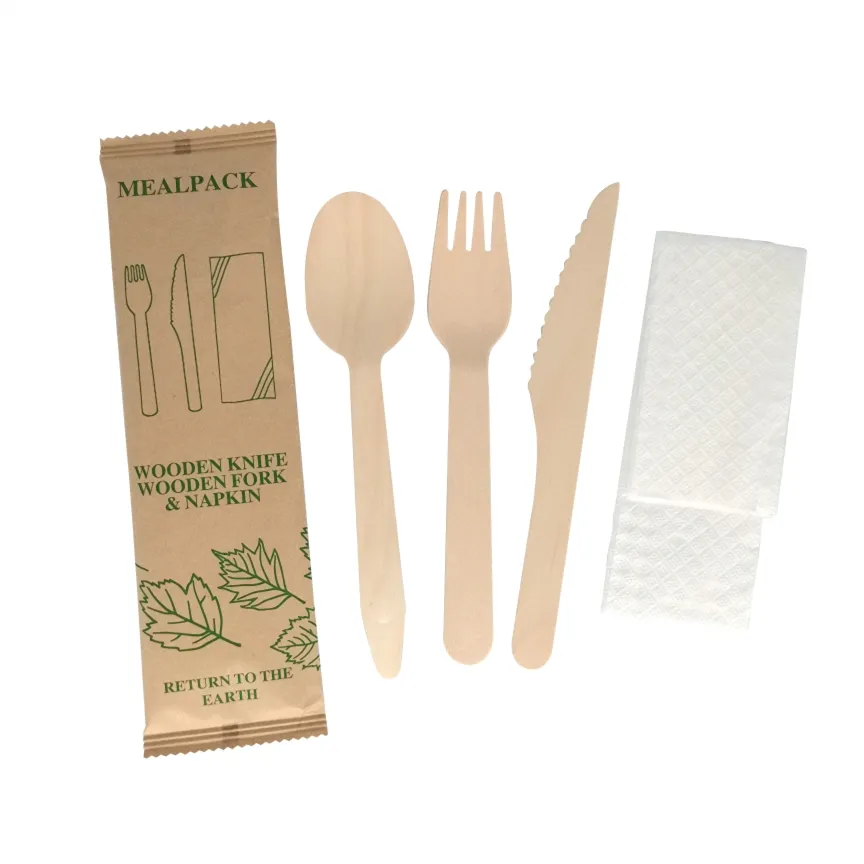 Environmentally Friendly Disposable Wooden Cutlery Set Knife/Fork/Napkin 400 Per Carton