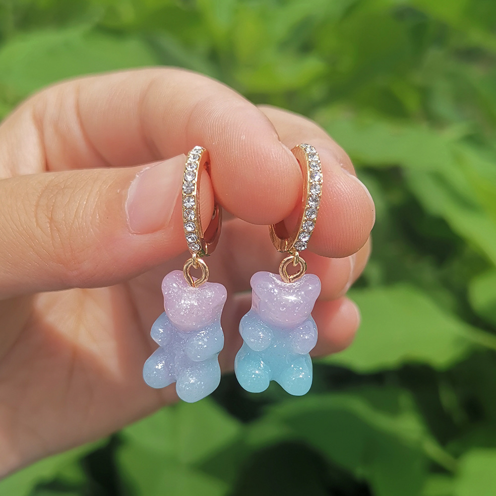 European and American new resin mini color simulation two-color gradual change candy bear earrings pendant jewelry