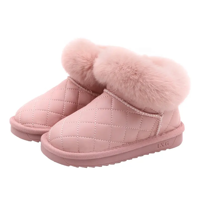 New children's snow boots rabbit fur lined girls winter boots