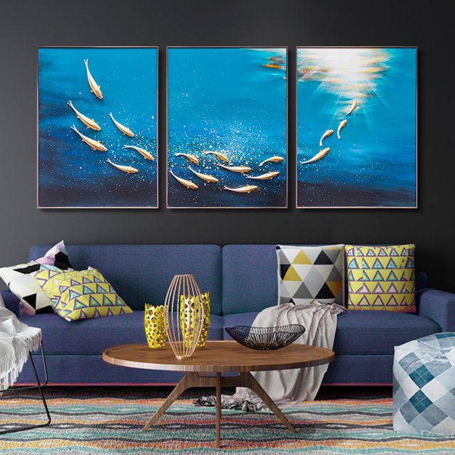 Handmade 3d Interior Home Decor 3d Framed Ocean Style Canvas Paintings Wall Art Paintings Living Room Decoration