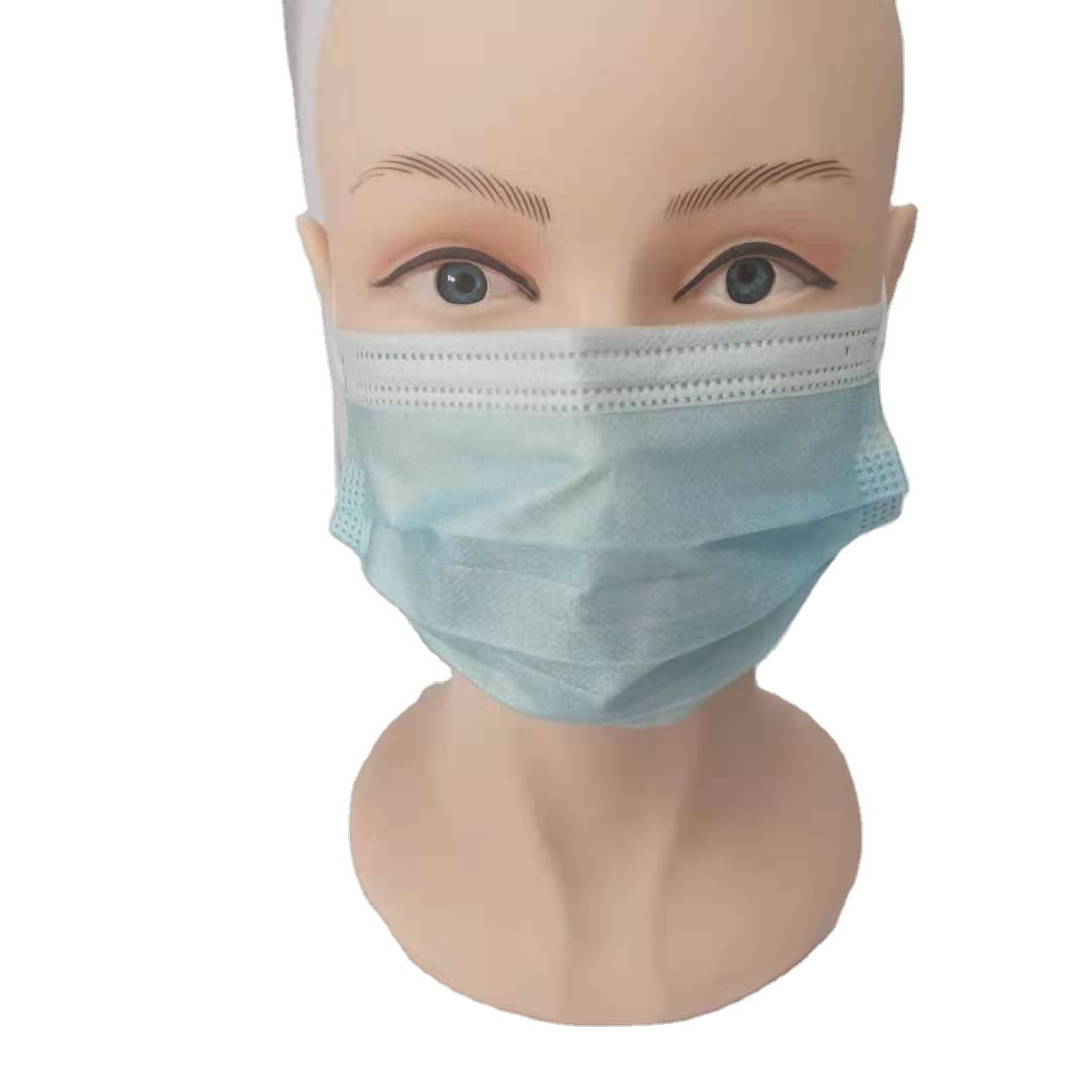 Wholesale Cotton Ear Loop Blue Color Medical Mask Non Woven Melt Blown Fabric 3 Ply Disposable Face Mask