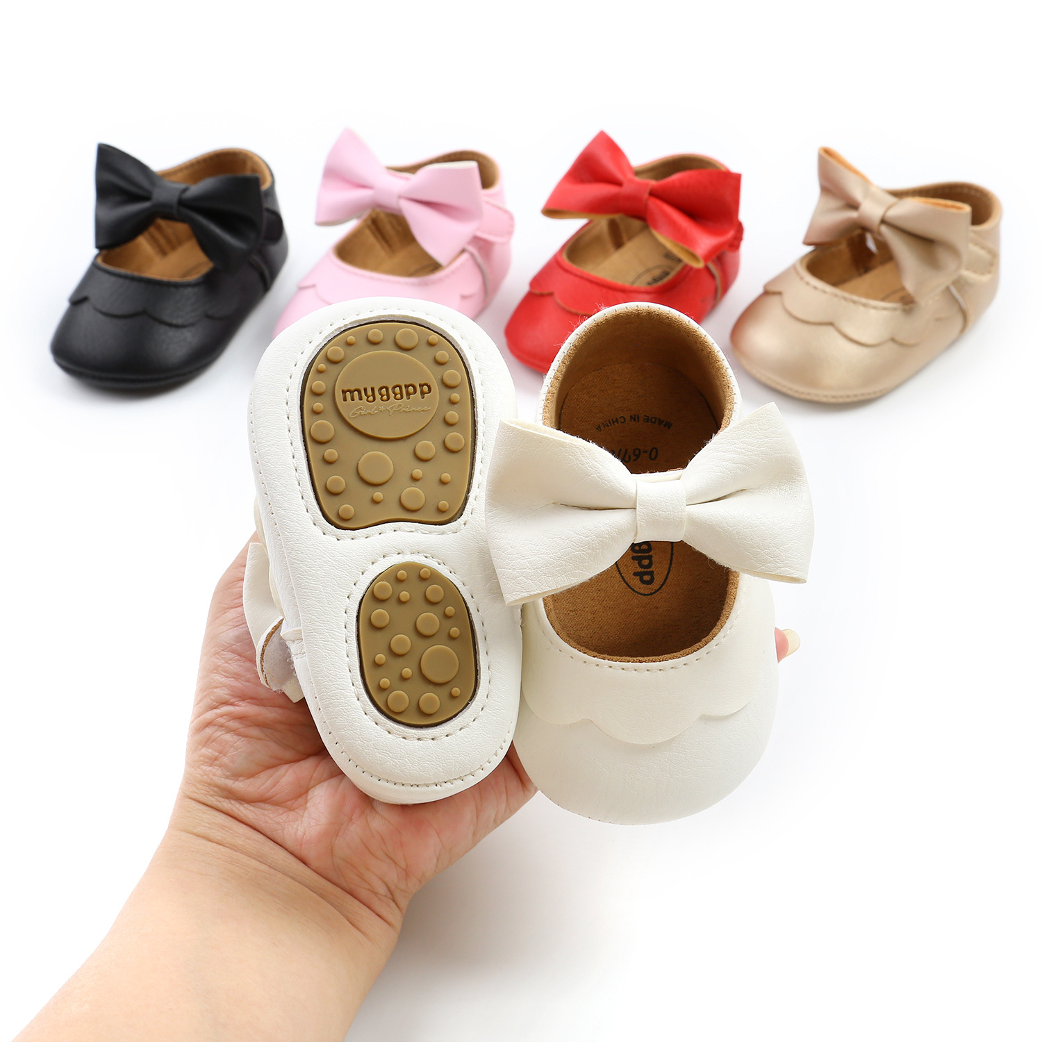 Wholesale newborn infant party white pink stylish soft leather lovely bowknot girl baby dress shoes with headband