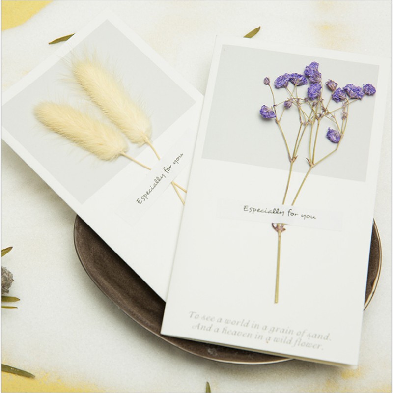 Small fresh flowers dried flowers greeting card christmas greeting card 165x105mm Dry flower sealing stickers can be replaced