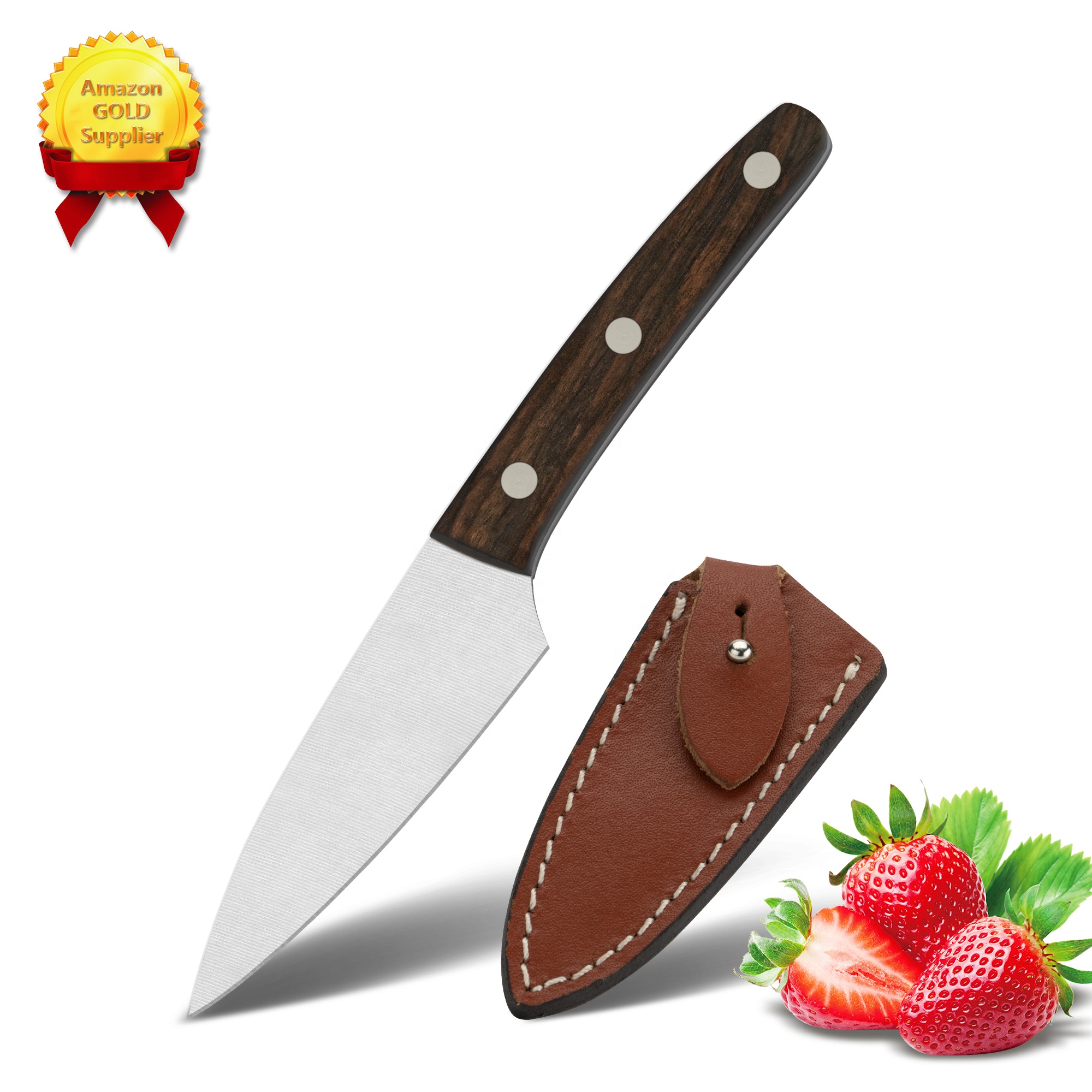 10% Off изготовленным на заказ логосом Полный Тан 3 дюймов ножи выживания Ножи Охотничьи ножи Открытый кемпинг ножи с кожаным чехлом