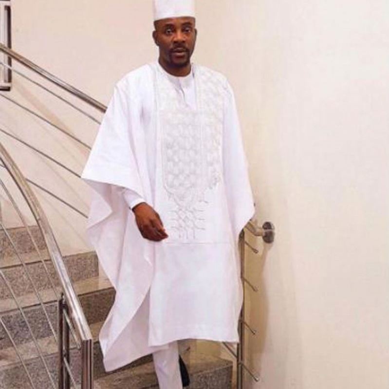 Африканский мужской костюм H & D Agbada в африканском стиле, комплект из 3 предметов, синяя вышивка с широкими рукавами