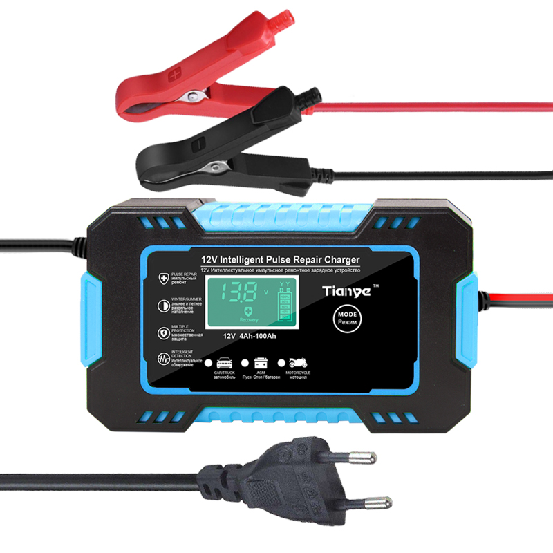 12V 6A для автомобилей и мотоциклов зарядное устройство дисплей цифровой интеллигентая (ый) полностью автоматический свинцово-кислотный аккумулятор зарядное устройство UK US EU