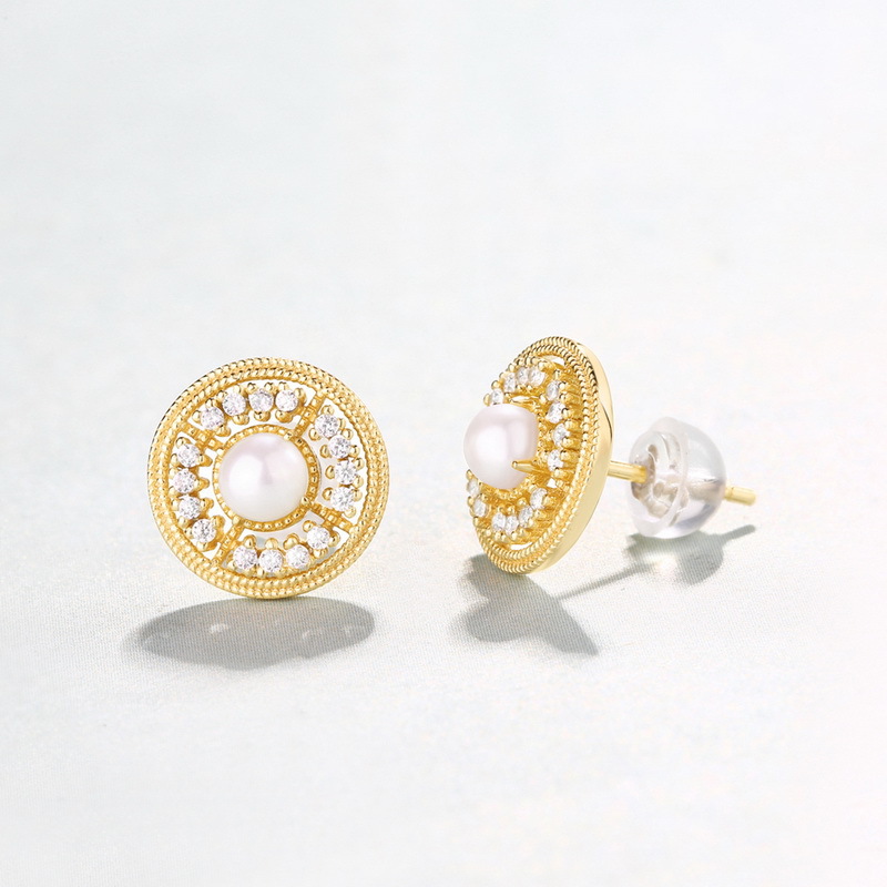 Hainon Earrings for Women white pearl stud gold plated Earrings gift