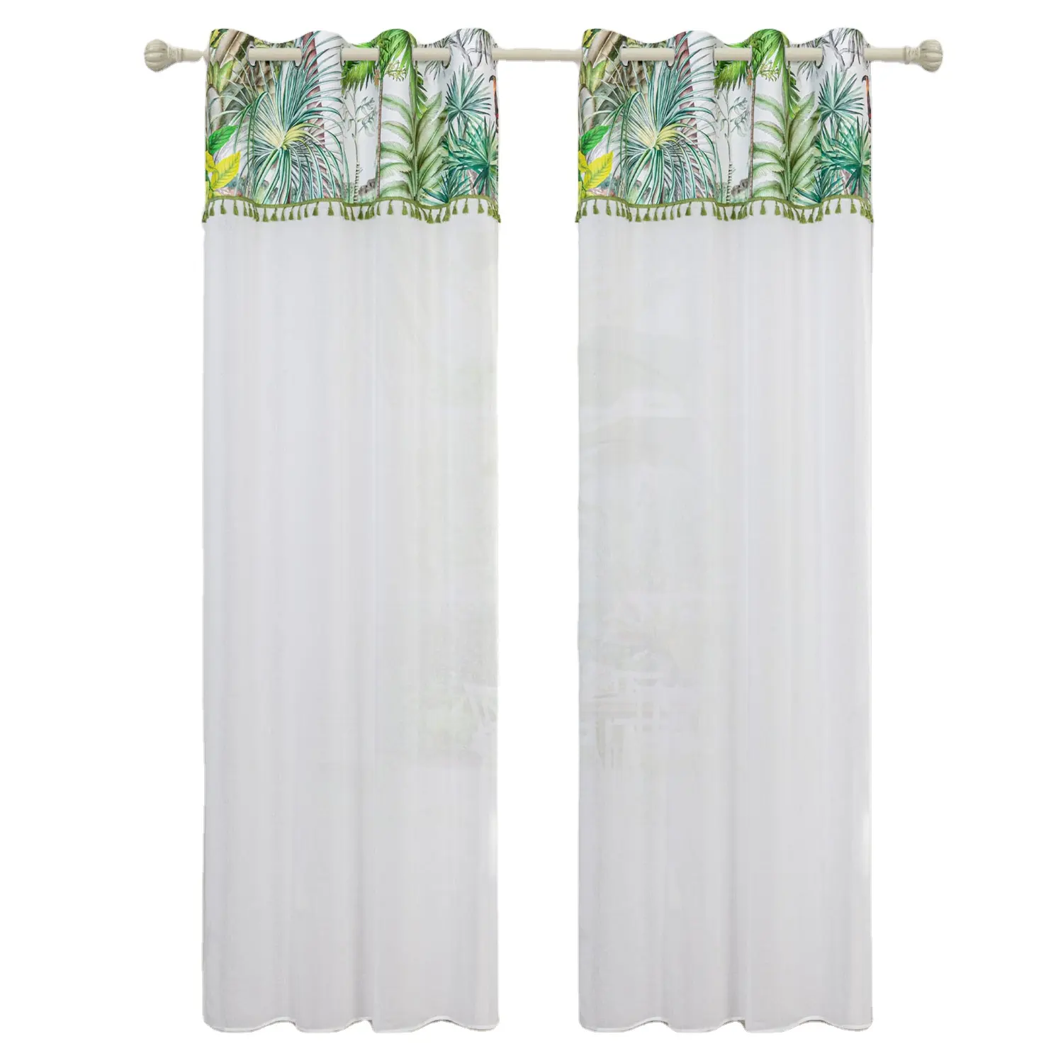 Ltaly Style Romantic Curtain Printed White Velvet Sheer Splicing Curtain For livingroom