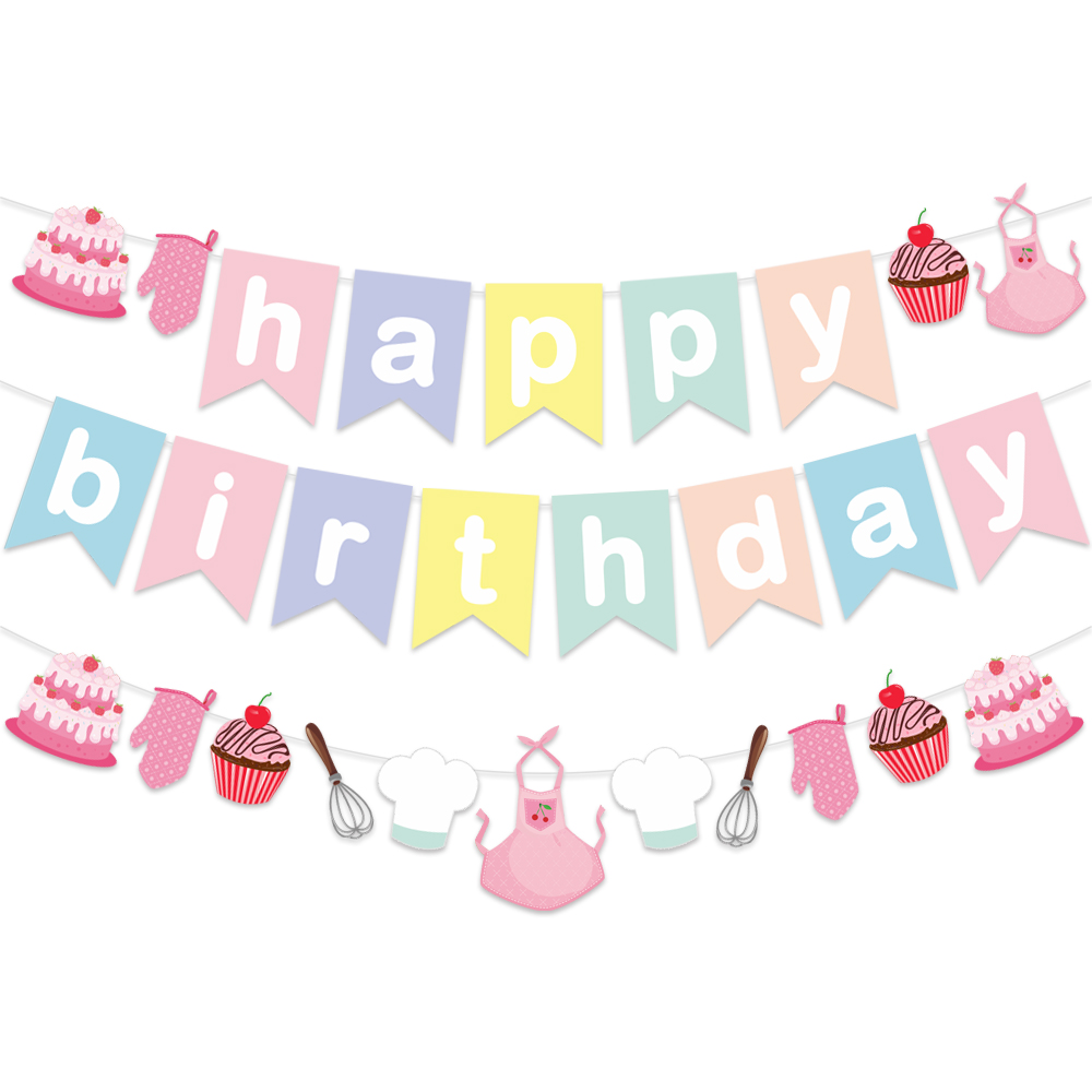 Low Moq Baking Theme Baby shower Paper Print Custom Birthday Banner Party Supplies Happy Birthday Yard Banner Set