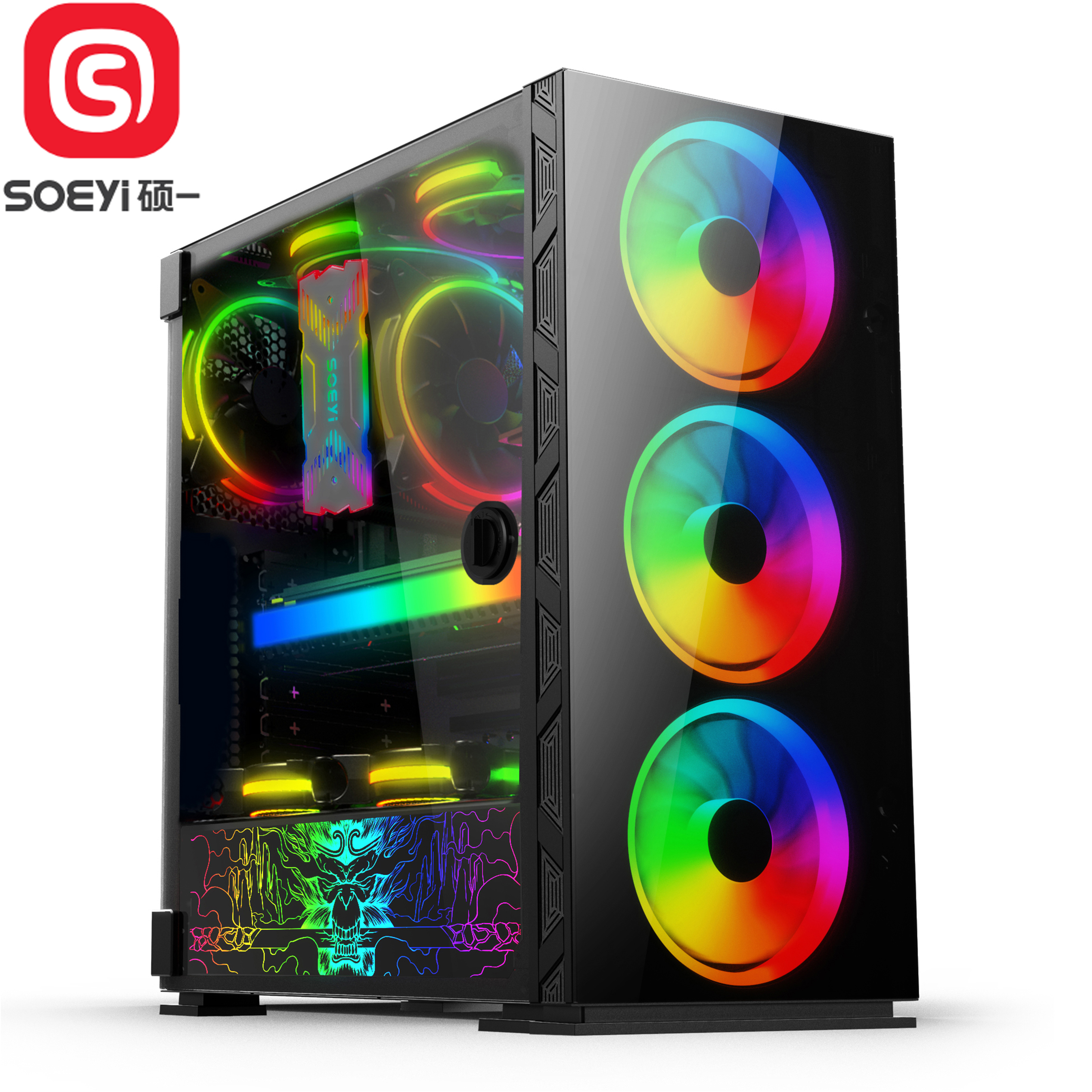 EATX pc с вентилятором цветное закаленное стекло с горизонтальным охлаждением cpu шкаф пылезащитный геймер чехол для компьютера игровой чехол для компьютера