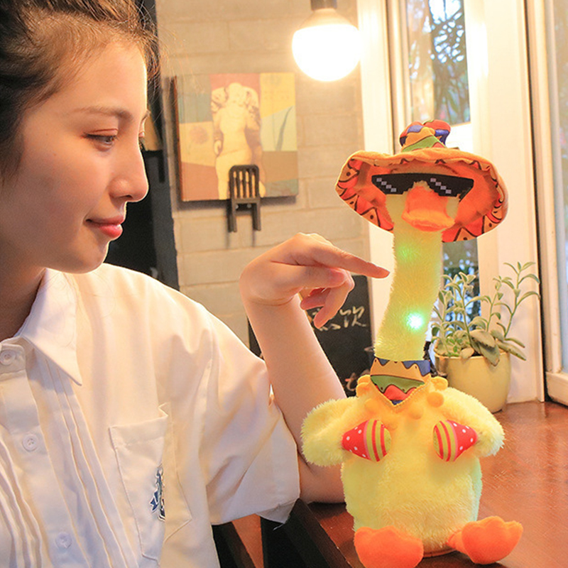 60 Song Duck Singing Plush Stuffed Toy Electric Singing Dancing Twisting Luminous Recording Learning To Speak Twisting Plush Toy