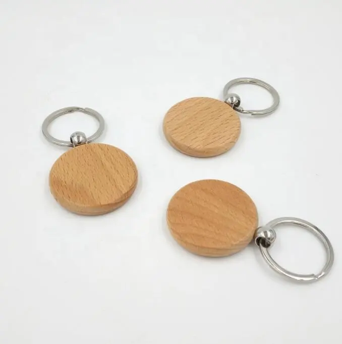 Private Label DIY Gifts Souvenir Handmade Keychain Round Wooden Key Tag With Split Ring Key Chain
