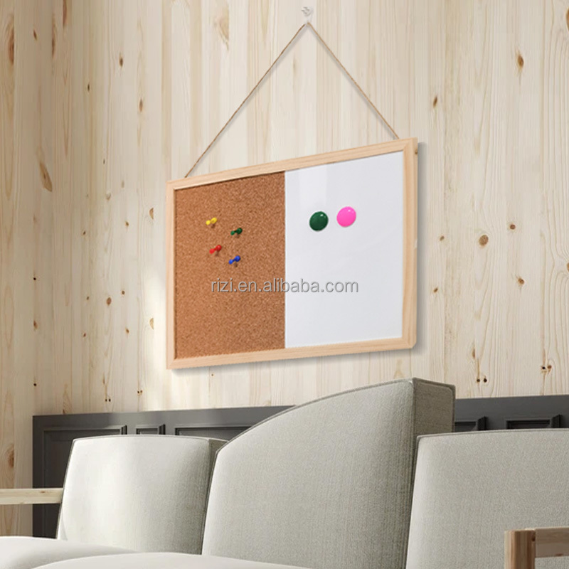 30*40cm Half Cork board Half Magnetic Whiteboard Combination Board in Wooden Frame 2 Pack