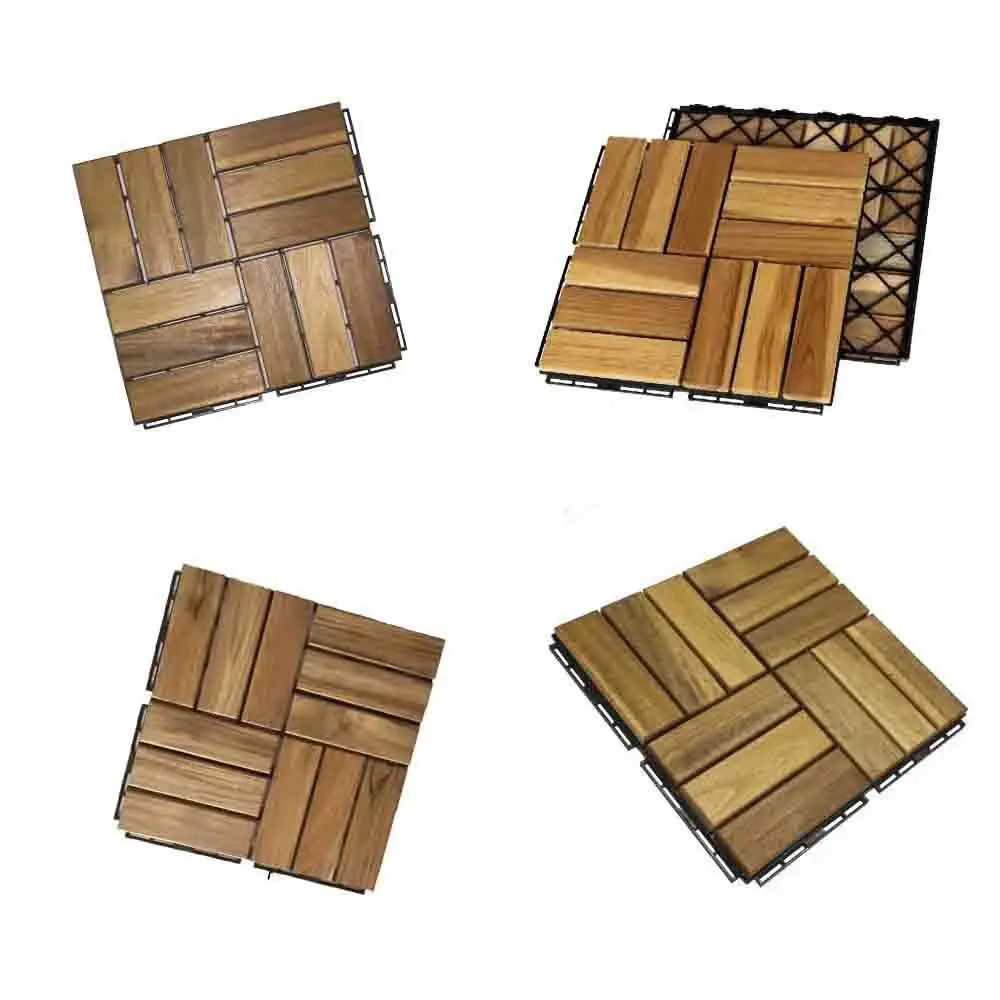 Acacia Wood Interlocking Deck Tiles, Plastic wood composite interlock deck tile or Plastic Decking Flooring Tiles B3661