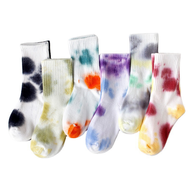 Hot sell hip hop fashion tie dye socks custom logo kid socks in bulk