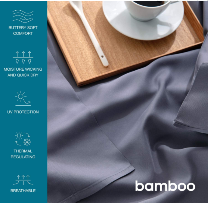 300TC 100% Bamboo Bed Sheet Queen, Cooling Sheet Set for Hot Sleepers, Moisture Wicking Bed Sheets