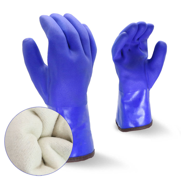 ENTE SAFETY Blue Smooth Supported Interlock Lined Industrial Waterproof and Chemical Proof PVC Knit Wrist Gloves