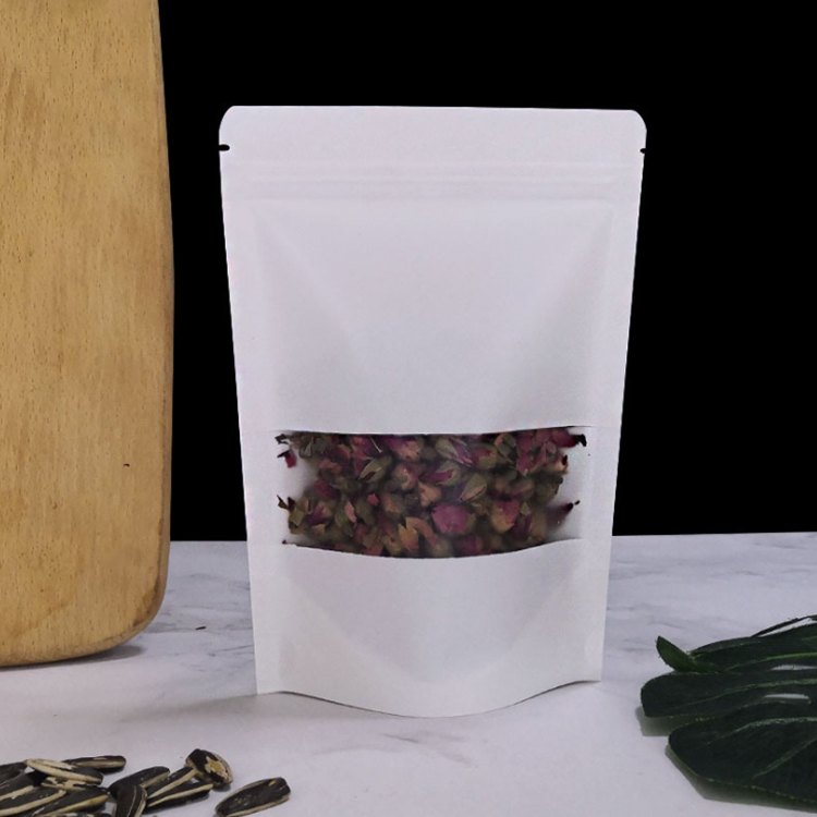 Doypack kraft оконного типа белый крафт-бумажный мешок алюминиевой фольги внутри замка застежка-молнии упаковка для пищевых продуктов, сумки для даты гайки упаковки закусок