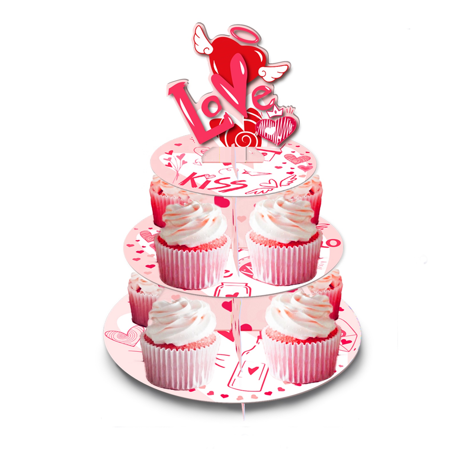Huancai Valentine's Day Cake Stand Love Heart Theme 3 Tier Cupcake Stand Wedding Party decorations for Valentines Party Supplies