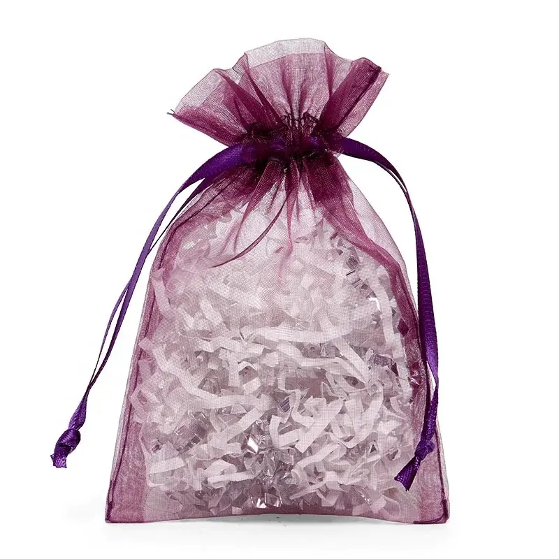 Luxurious Wine Color Organza Drawstring Bag with 10Colors in Stock