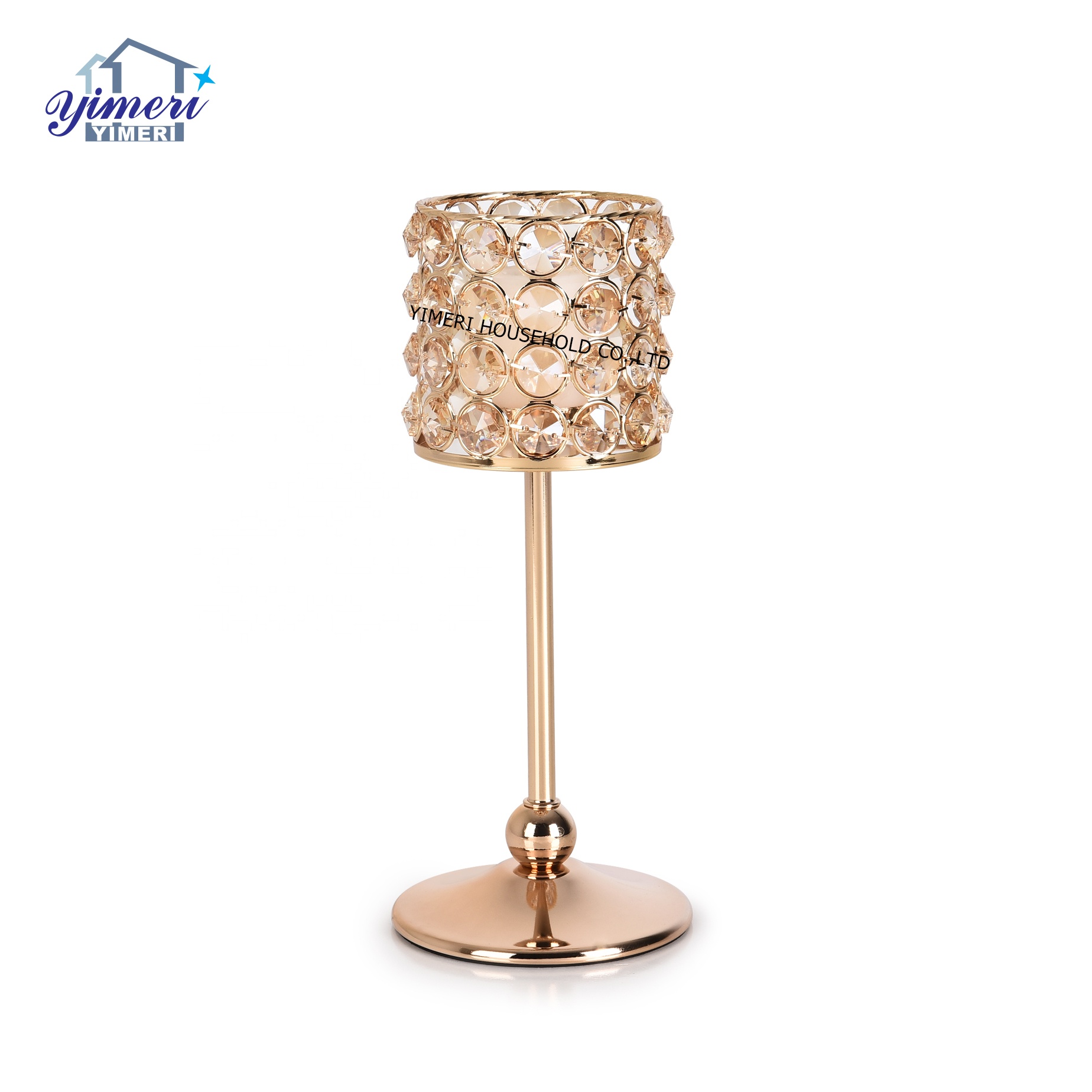 custom oem odm modern gold k9 crystal hurricane candle holder for home decoration