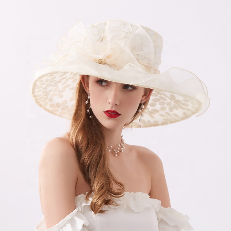 Classy Rhinestones Bling Church Hats Wedding White Organza Top Hat For Women