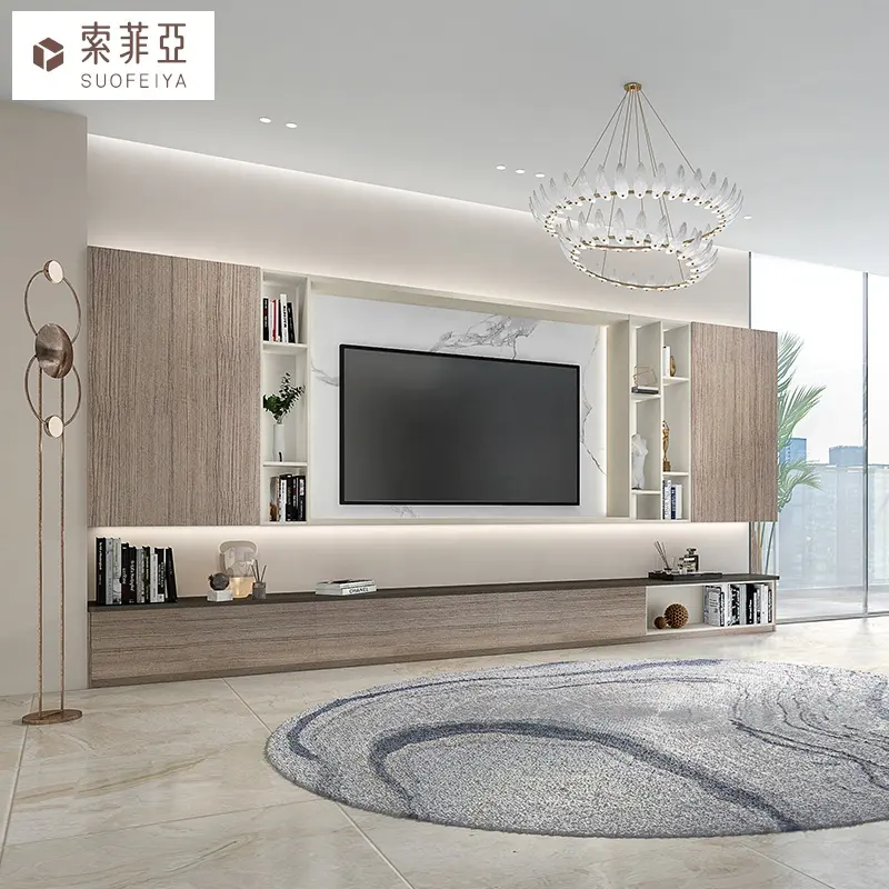 Suofeiya Modern Design Whole Wall TV Cabinet Stands Living Room Furniture TV Unit Set Modern House Wooden 25/18/5mm PANEL,PANEL