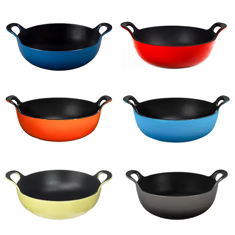 Bright Houseware Best Quality Cast Iron Cookware 24 cm Enameled Cast Iron Dutch Oven frying pot Balti Dish with Two Loop Handle