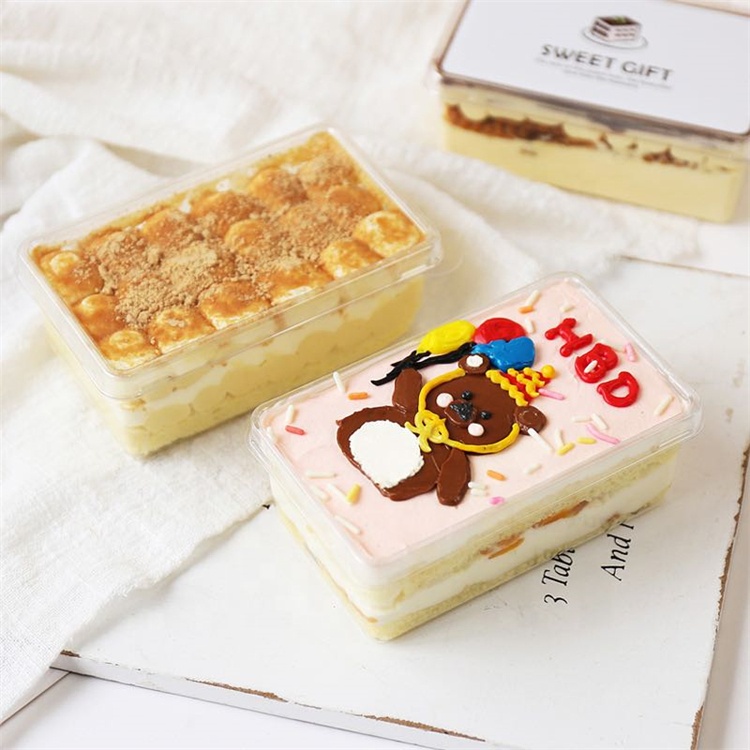 Beheart Diy Dessert Bakery Transparent Tiramisu Packaging Rectangle Plastic Mousse Cake Box