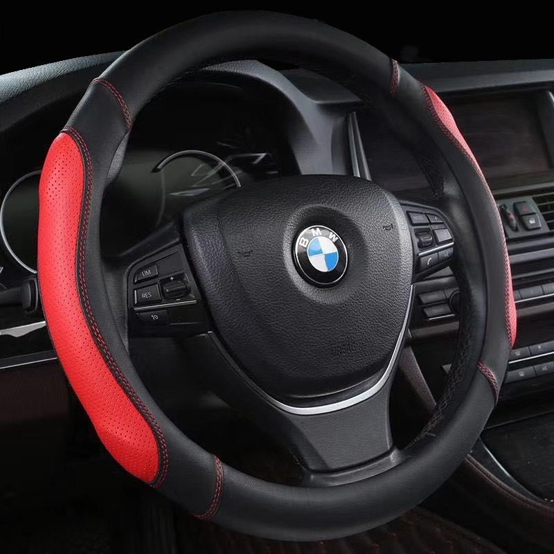 Автомобильные аксессуары, универсальный чехол на руль с иглами для Opel, BMW, Benz, Hyundai, Ford, Skoda, черный кожаный чехол красного цвета