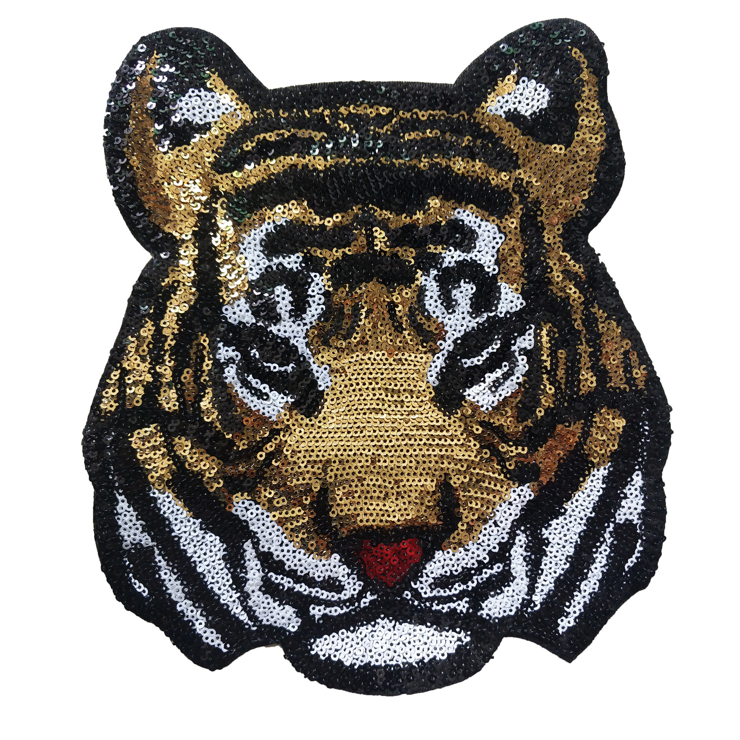 Garment accessories 24cm sequins embroidered patch gold black tiger embroidery iron on sequin patchs