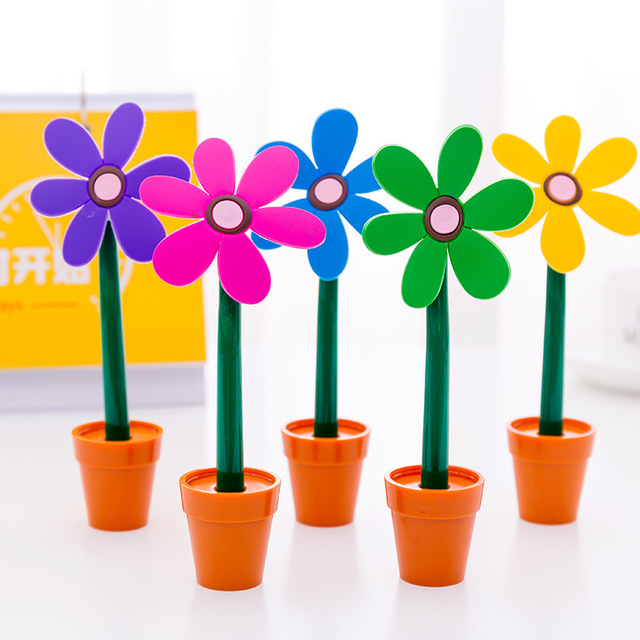 Cartoon student ballpoint pen colorful flower ballpoint pen plant pot shape