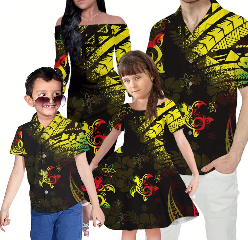 2021 New Polynesian Parent-child Mother Daughter Clothes Daddy Son Outfits Family Matching Short Sleeve Shirt Boys Clothing Sets
