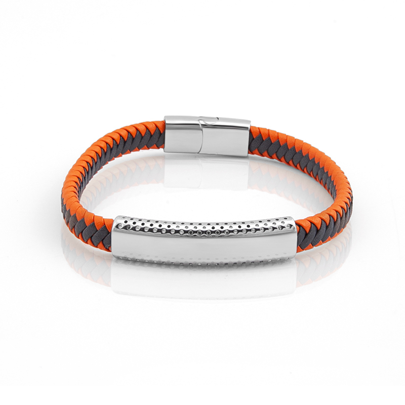 Simple Bone Magnetic Buckle cuff leather bracelet cable stainless steel jewelry man's leather bracelet