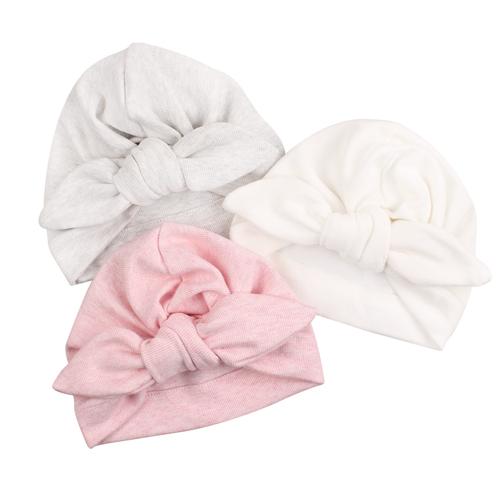 Custom Winter Girls Infant Baby Hat with Rabbit Bow 100% Organic Cotton Cute Hospital Beanie Newborn Baby Hat Autumn