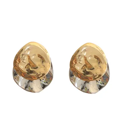 2021 Fashion Geometric Irregular Disc Folds Gold Silver Color Metal Stud Earrings for Women Gift Party Jewelry Gift