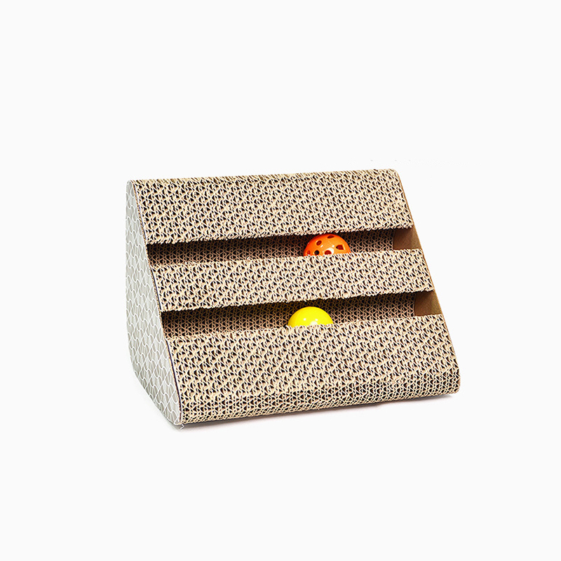 GiGi Pet Trapezoidal Thick Wholesale Corrugated Paper Cat Cardboard Scratcher Bell Toy With Catnip