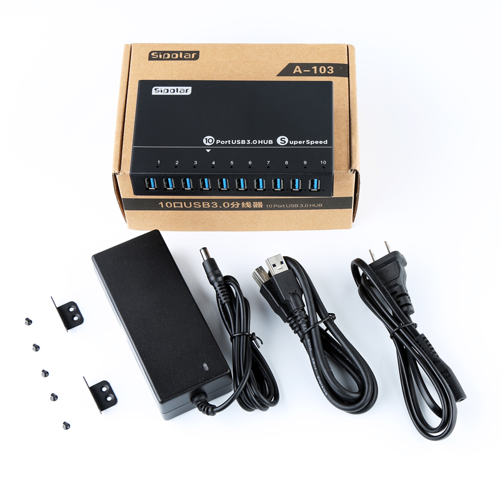 Sipolar алюминий 10 порт USB 3,0 концентратор внешний украшенное мозаикой из драгоценных камней, 12V 5A адаптер питания с сертификацией ИК-индикатор