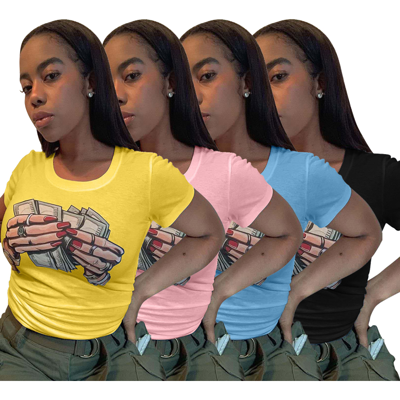 9060315 Fashion casual big eye appliqued short sequined t-shirt club wear women clothing queenmoen
