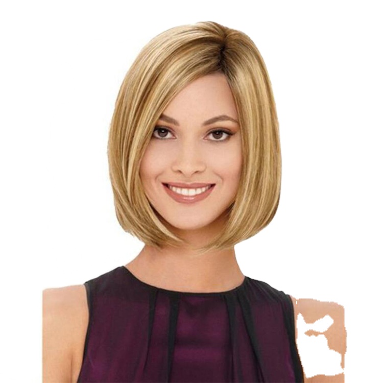 Women's short straight hair European and American Brown pick dye gradient head cover