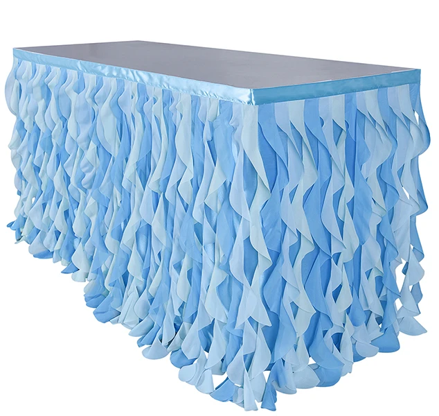 Tulle Curly Willow Table Skirt for Rectangle Table Ocean Blue Tutu Ruffle Frozen Skirt for Wedding Baby Shower,Birthday Party
