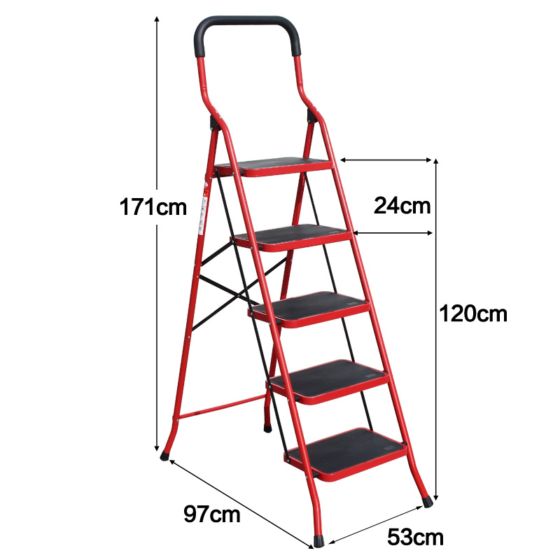 Sturdy heavy duty step ladder 2 foot tall lightweight portable red wide ladder step stool 38X26CM