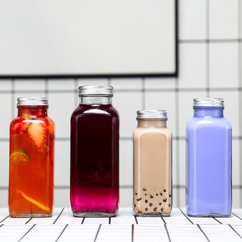 16oz French 250ml 350ml 500ml Square Juice Glass Bottles Packaging For Beverage