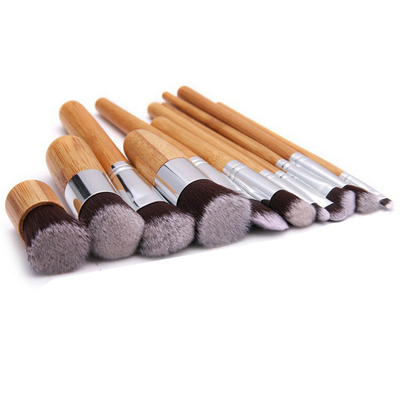 Promotional Professional Custom Logo11Pcs Oem Free Sample Personalized Vegan Luxury Synthetic Bamboo Wood Brown Makeup Brush Set